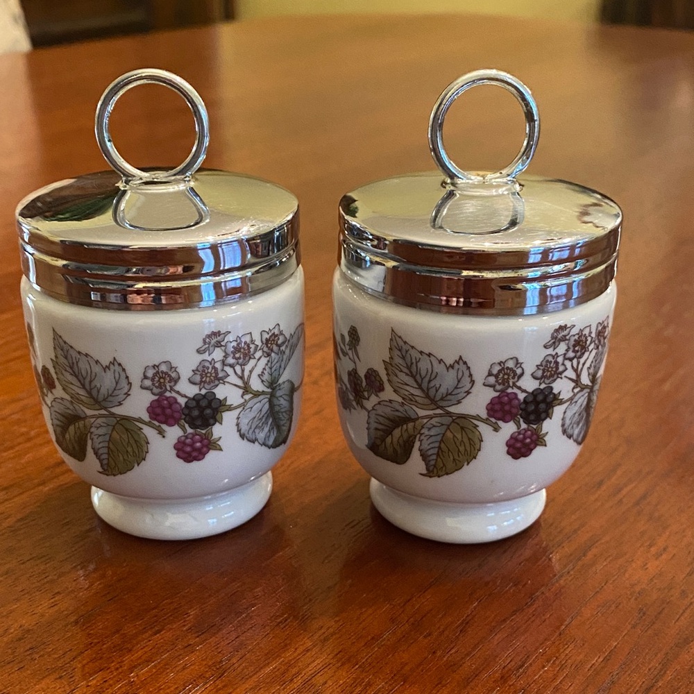 Royal Worcester Porcelain pair of egg coddlers with lids